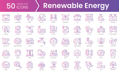 Set of renewable energy icons. Gradient style icon bundle. Vector Illustration
