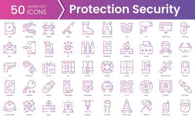 Set of protection security icons. Gradient style icon bundle. Vector Illustration