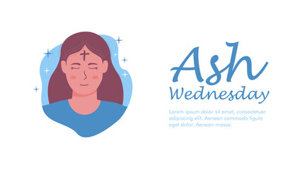 ash wednesday banner design with woman illustration