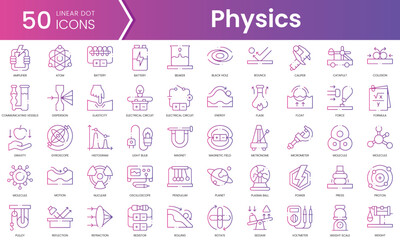 Set of physics icons. Gradient style icon bundle. Vector Illustration - obrazy, fototapety, plakaty