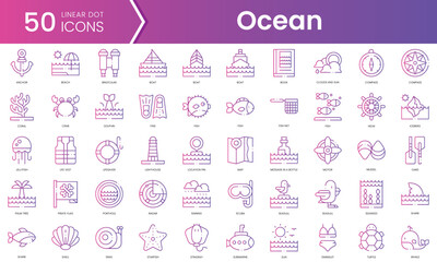 Set of ocean icons. Gradient style icon bundle. Vector Illustration