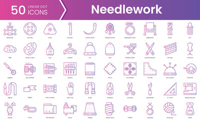 Set of needlework icons. Gradient style icon bundle. Vector Illustration