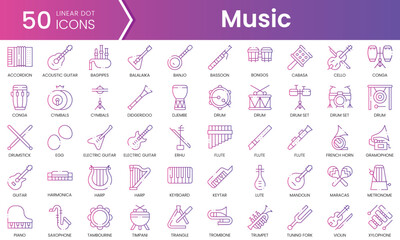 Set of music instruments icons. Gradient style icon bundle. Vector Illustration