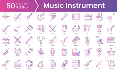 Set of music instrument icons. Gradient style icon bundle. Vector Illustration
