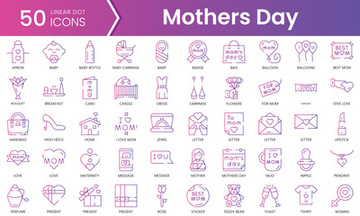 Set of mothers day icons. Gradient style icon bundle. Vector Illustration