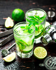 Mojito with lime and mint. 