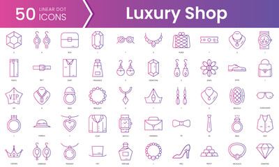 Set of luxury shop icons. Gradient style icon bundle. Vector Illustration