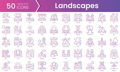 Set of landscapes icons. Gradient style icon bundle. Vector Illustration