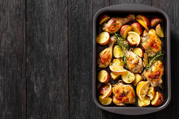 Lemon Garlic Chicken with roast potatoes, top view