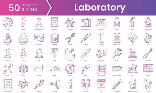 Set of laboratory icons. Gradient style icon bundle. Vector Illustration