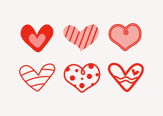 A set of doodle-style hearts. Vector icons, design for Valentine's Day. The background is isolated.
