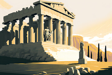 Illustration of Athens, Greece, Parthenon, Acropolis. Generative AI.