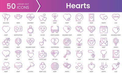 Set of hearts icons. Gradient style icon bundle. Vector Illustration