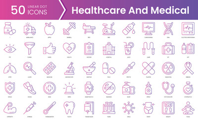 Set of healthcare and medical icons. Gradient style icon bundle. Vector Illustration