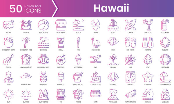 Set of hawaii icons. Gradient style icon bundle. Vector Illustration