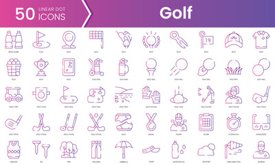 Set of golf icons. Gradient style icon bundle. Vector Illustration