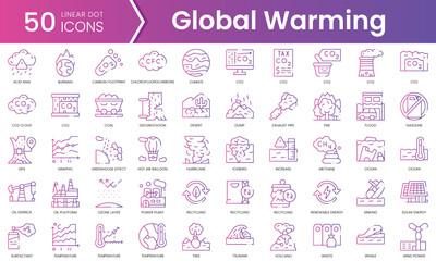 Set of global warming icons. Gradient style icon bundle. Vector Illustration