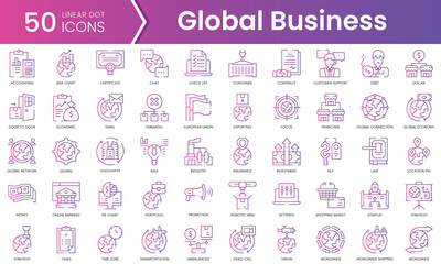 Fototapeta na wymiar Set of global business icons. Gradient style icon bundle. Vector Illustration