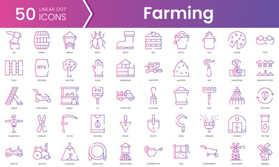 Set of farming icons. Gradient style icon bundle. Vector Illustration