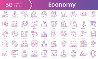Set of economy icons. Gradient style icon bundle. Vector Illustration