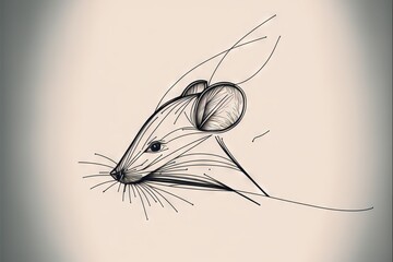  a drawing of a mouse with a long tail and a nose with a flower on it's back end, with a light background of a light gray sky and a light area with a few small shadow.  Generative AI