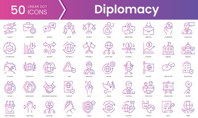 Set of diplomacy icons. Gradient style icon bundle. Vector Illustration