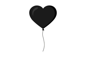 Heart balloon. Black heart glossy balloon isolated on transparent background. Festive decoration. Holiday backdrop with flying black balloon. Happy Valentines Day design element. Vector illustration