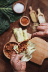 Lahana Sarma, Turkish traditional food,a boiled cabbage leaf that is formed into a roll with a stuffing of rice