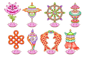 Buddhism symbols eight cliparts vector ashtamangala