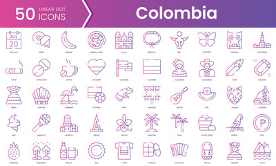 Set of colombia icons. Gradient style icon bundle. Vector Illustration