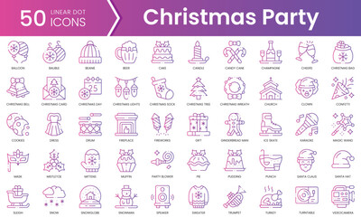 Set of christmas party icons. Gradient style icon bundle. Vector Illustration