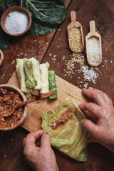  Lahana Sarma, Turkish traditional food,a boiled cabbage leaf that is formed into a roll with a stuffing of rice