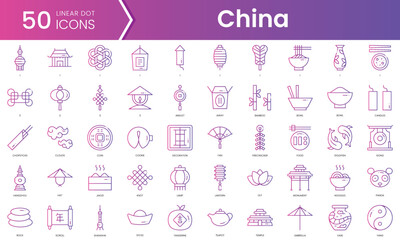 Set of china icons. Gradient style icon bundle. Vector Illustration