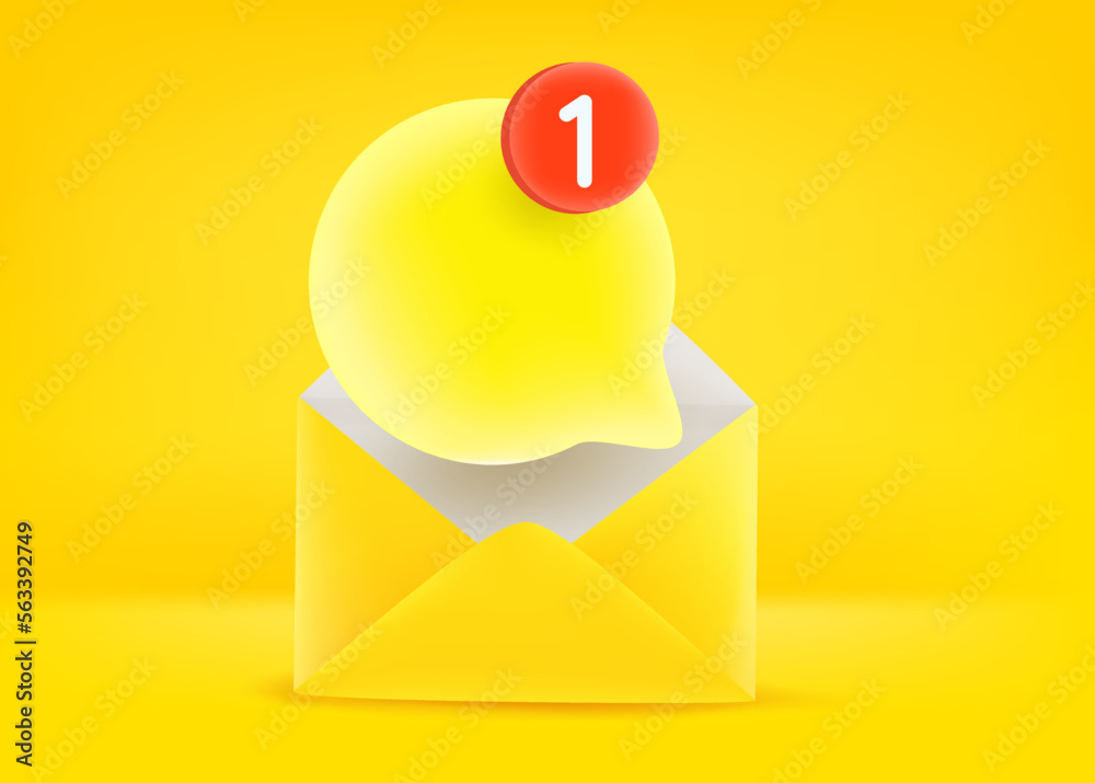 Poster paper envelope with new message. 3d vector illustration