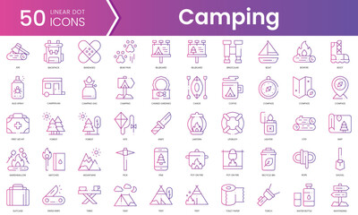 Set of camping icons. Gradient style icon bundle. Vector Illustration