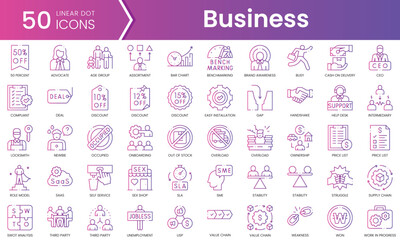 Fototapeta na wymiar Set of business icons. Gradient style icon bundle. Vector Illustration