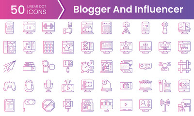 Set of blogger and influencer essentials icons. Gradient style icon bundle. Vector Illustration