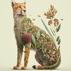A cheetah made from plants, generative AI