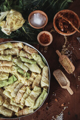 Lahana Sarma, Turkish traditional food,a boiled cabbage leaf that is formed into a roll with a stuffing of rice