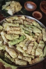Lahana Sarma, Turkish traditional food,a boiled cabbage leaf that is formed into a roll with a stuffing of rice
