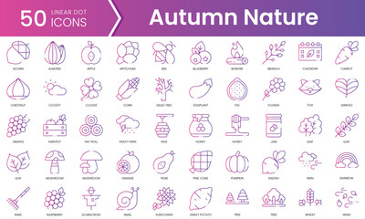 Set of autumn nature icons. Gradient style icon bundle. Vector Illustration