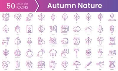 Fototapeta na wymiar Set of autumn nature icons. Gradient style icon bundle. Vector Illustration