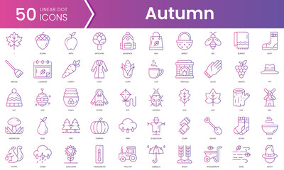 Fototapeta na wymiar Set of autumn icons. Gradient style icon bundle. Vector Illustration