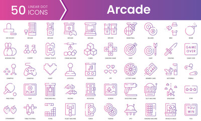 Set of arcade icons. Gradient style icon bundle. Vector Illustration