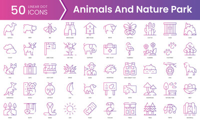 Set of animals and nature park icons. Gradient style icon bundle. Vector Illustration