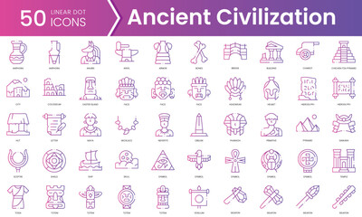 Set of ancient civilization icons. Gradient style icon bundle. Vector Illustration