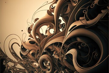  a computer generated image of a swirly design on a beige background with a black border around the edges of the image and the bottom half of the image is a square shaped object. Generative AI