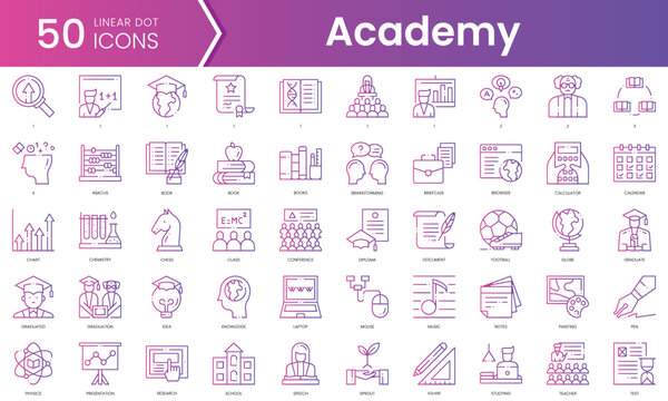 Set of academy icons. Gradient style icon bundle. Vector Illustration