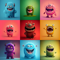 A set of 9 cute monsters - 563394980