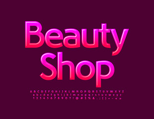 Vector artistic Sign Beauty Shop. Elegant Pink Font. Trendy Alphabet Letters and Numbers